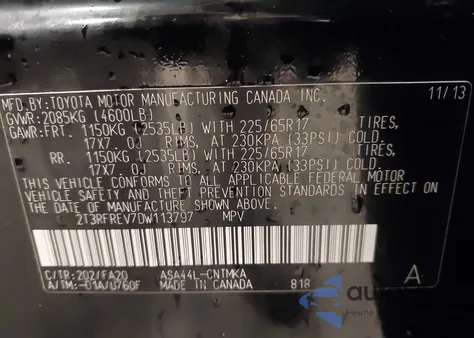 2013 Toyota Rav4 Xle z USA, uszkodzony, nr VIN 2T3RFREV7DW113797